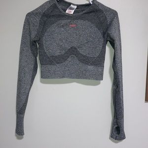 Gymshark grey speckled with pink writing seamless long sleeve crop top Medium